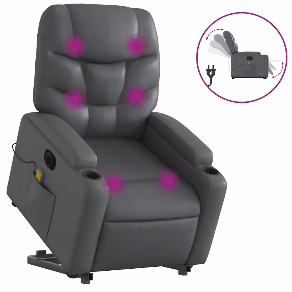 Poltrona Alzapersona Elettrica Reclinabile vidaXL in Similpelle Grigio – 2