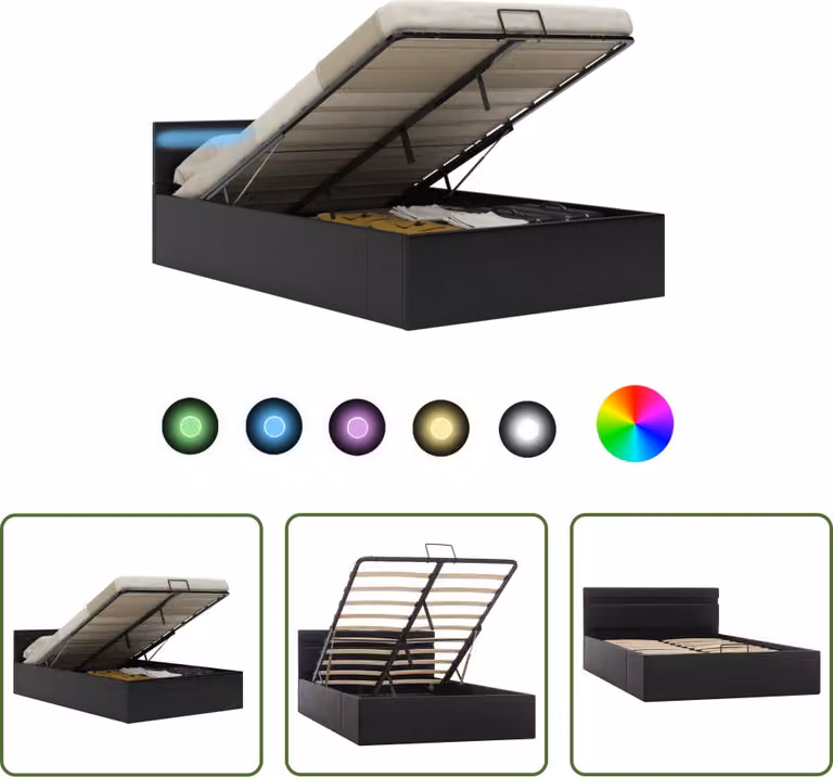 The Living Store Letto con rete Hydraulic LED in ecopelle 120x200 cm