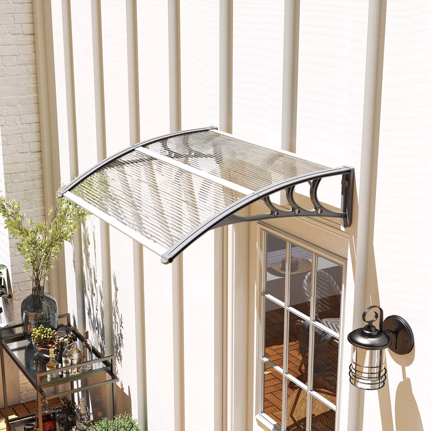 Tettoia da esterno Outsunny in policarbonato trasparente con struttura argento per porte e finestre, L: 100 cm, P: 80 cm – 2