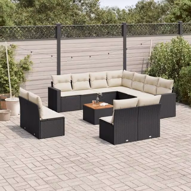 Set Divani da Giardino 12 pz con Cuscini Nero in Polyrattan 3256511