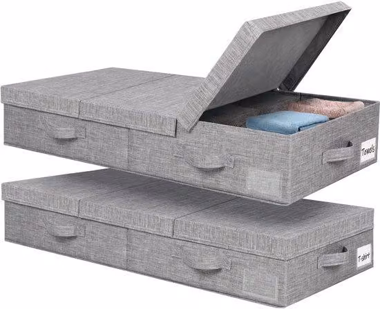 Contenitore pieghevole per sottoletto, con coperchio e maniglie per il trasporto, marca Ibbenzoa®, dimensioni 80,5 x 41 x 15 cm, realizzato in tessuto cationico – ideale per risparmiare spazio, perfetto per studenti e piccoli ambienti