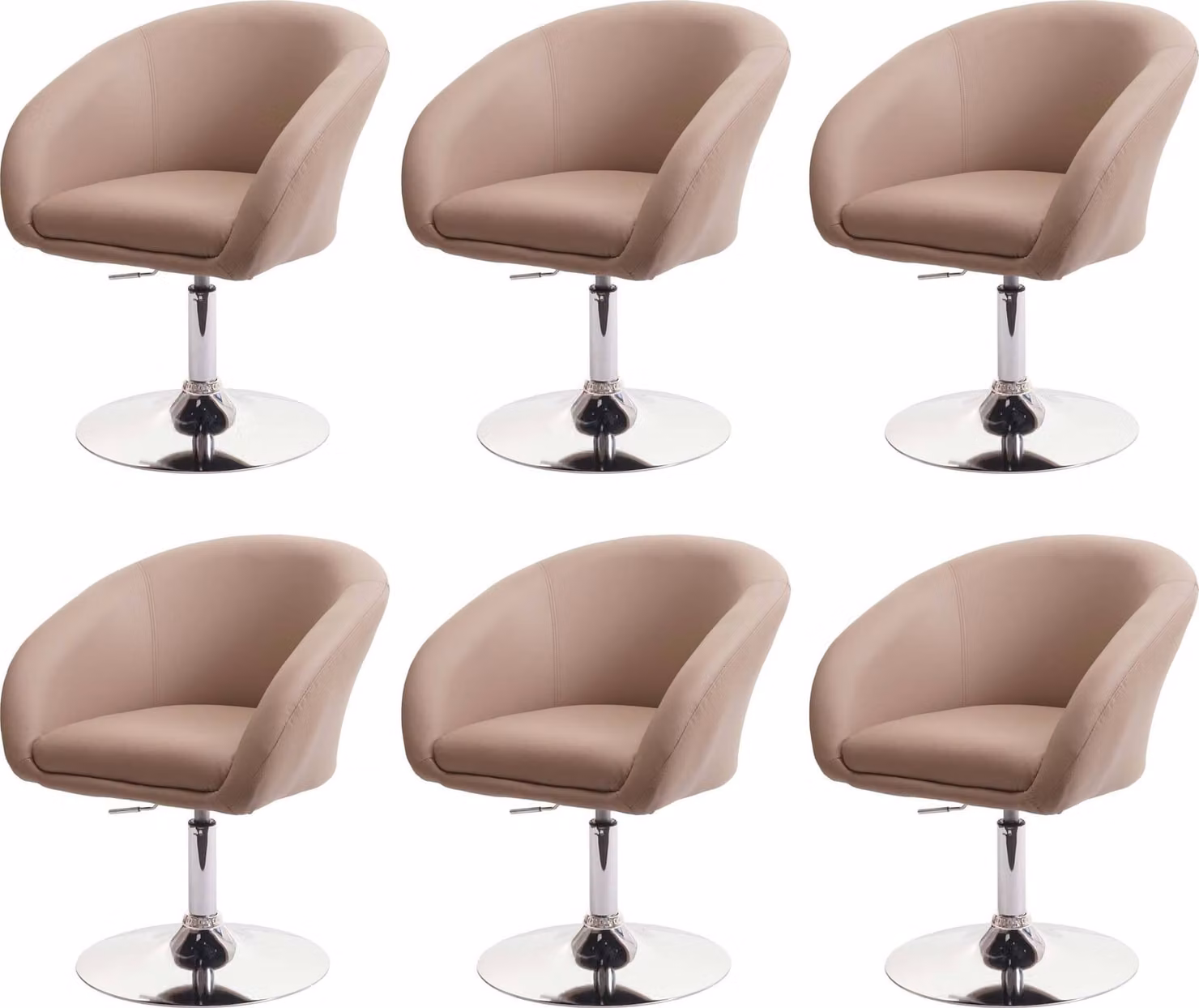 set di 6 sedie per sala da pranzo HWC-F19, sedia da cucina sedia girevole sedia lounge, girevole regolabile in altezza ~ ecopelle taupe