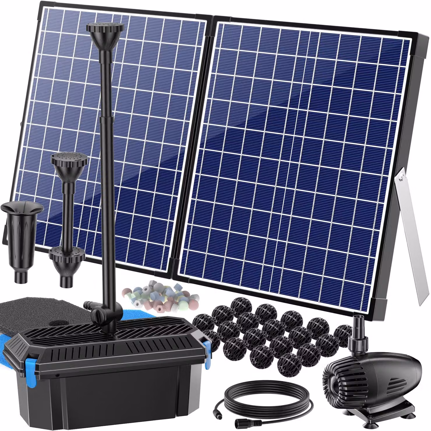 Pompa per stagno solare - 50 W - 2100 L/ora - ABS - Adatta per stagni ornamentali e fontane