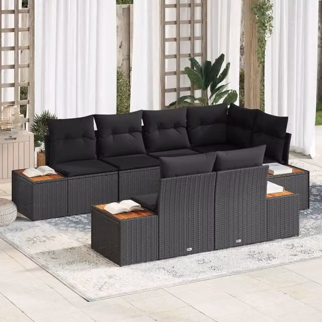 Set Divano da Giardino 7 pz 7-Numero di posti Nero Polyrattan 3356773
