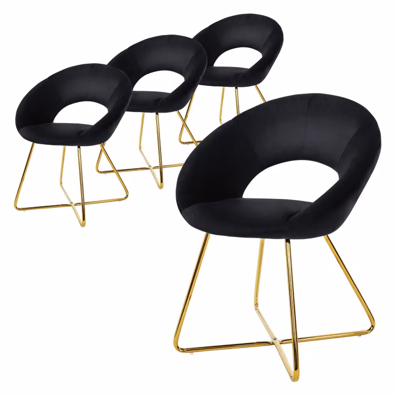 ML-Design 4x sedia da pranzo con schienale rotondo, nero, in velluto, struttura in metallo