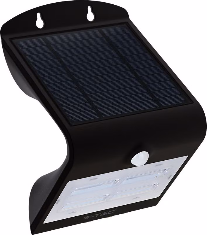 V-TAC VT-768 lampada LED da muro a batteria 3W con pannello solare e sensore di movimento corpo nero 3000K+4000K IP65 - SKU 7528