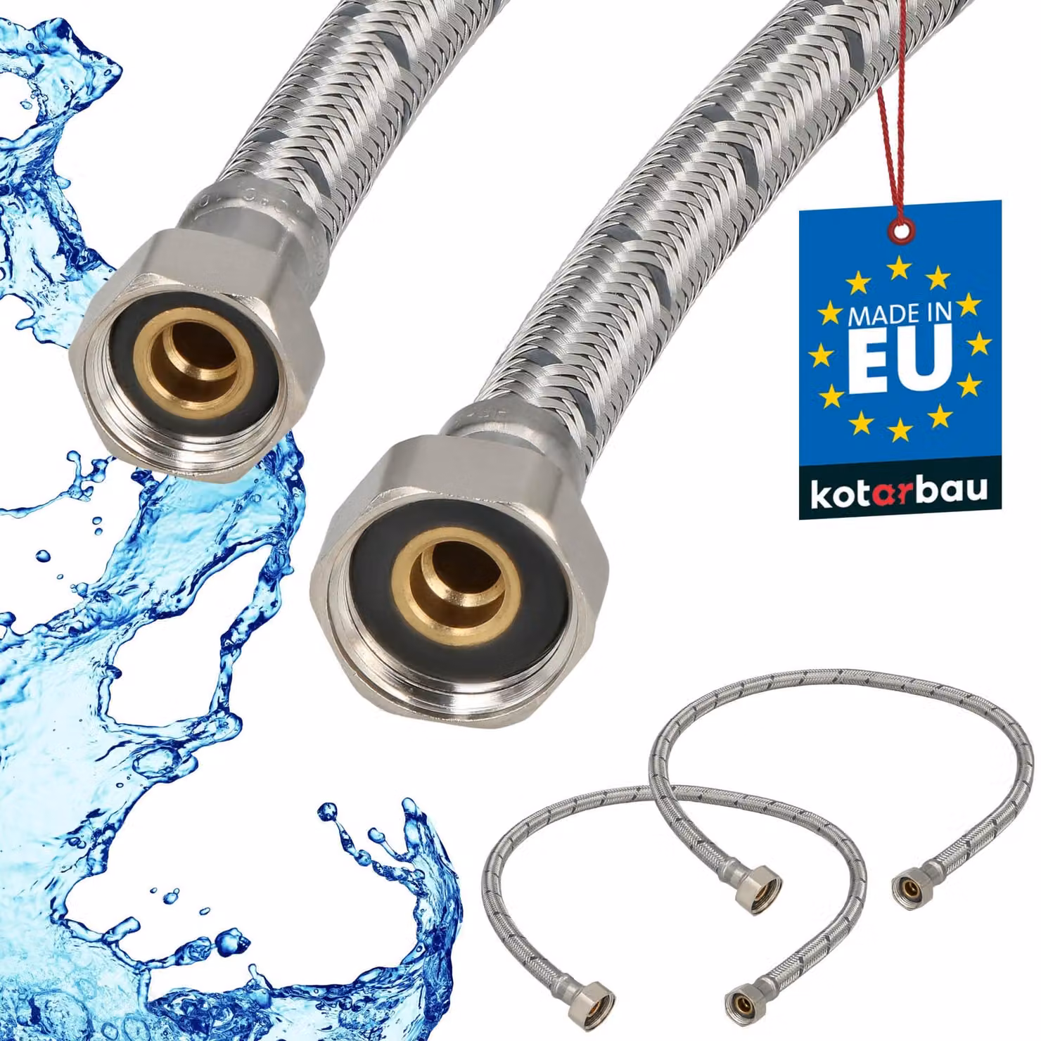 KOTARBAU® 2 Pezzi Tubo Flessibile per Rubinetto 1/2“ x 3/8“ Rivestito in Acciaio Inox 70 cm Tubo Flessibile per Rubinetto Cucina Argento