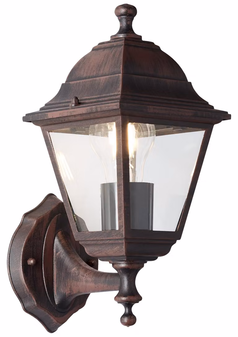 Lampada da parete esterna, stile vintage, color ruggine, grado di protezione IP44, attacco E27, dimensioni 31x14x19 cm