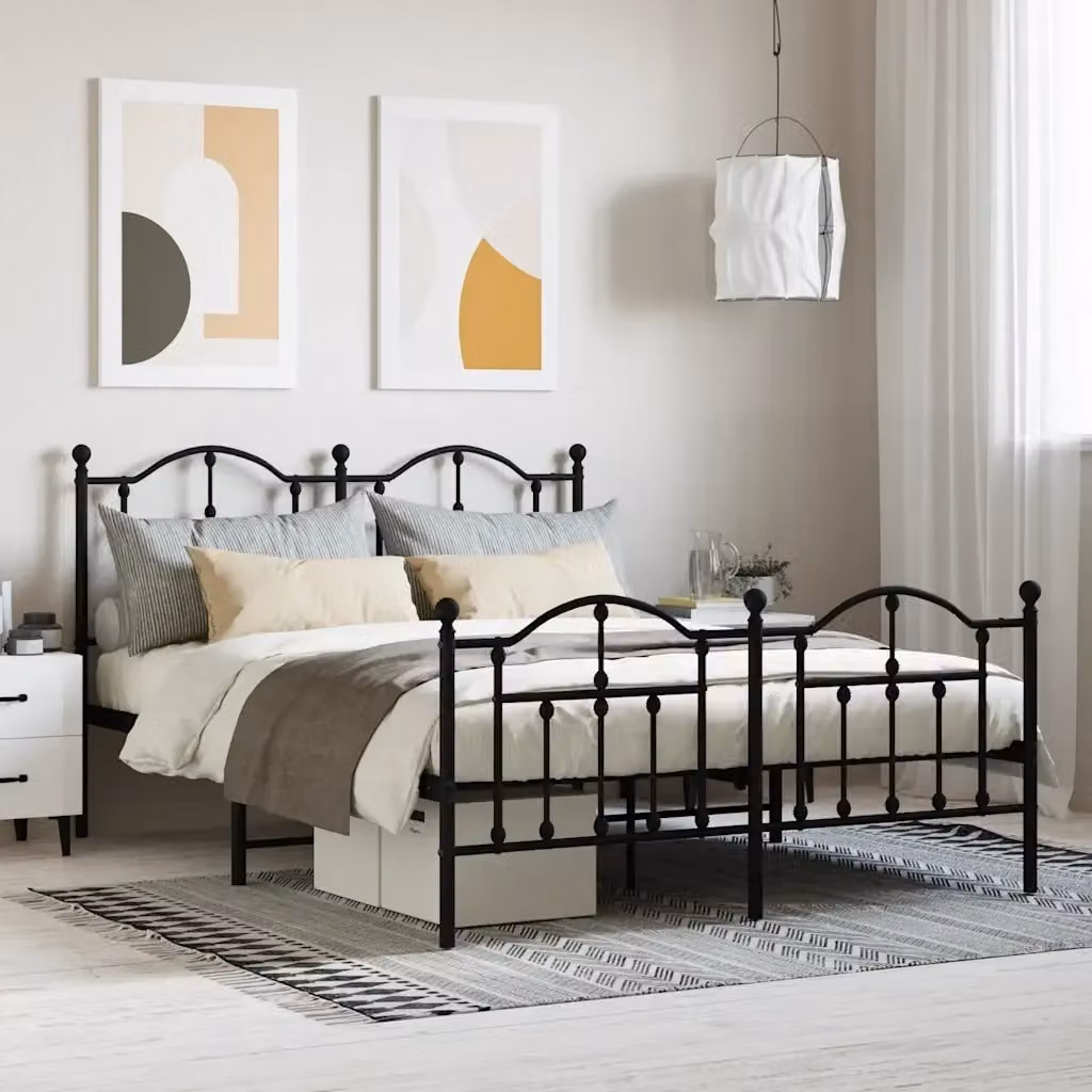 Letto matrimoniale con testiera e pediera in metallo nero L/P/H: 140 x 190 x 97 cm – 2