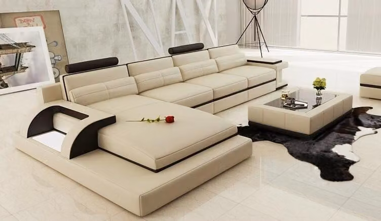 Ecksofa mit USB,Polster Sofa Wohnlandschaft Sitz Eck Garnitur Leder PH115