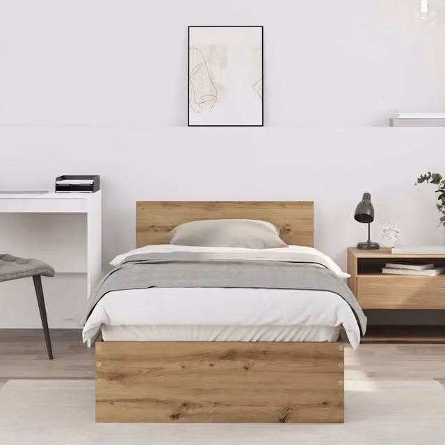 Letto con testiera vidaXL in legno rovere marrone L/P/H: 190 x 90 x 93 cm – 1