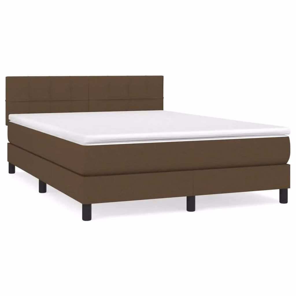 vidaXL Giroletto a Molle con Materasso in Tessuto Marrone e Bianco L/P/H: 140 x 190 x 88 cm – 2