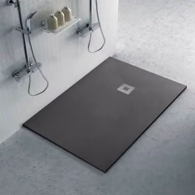 Piatto doccia rettangolare Karen in marmo resina antracite effetto pietra L: 130 cm, P: 70 cm, H: 3 cm