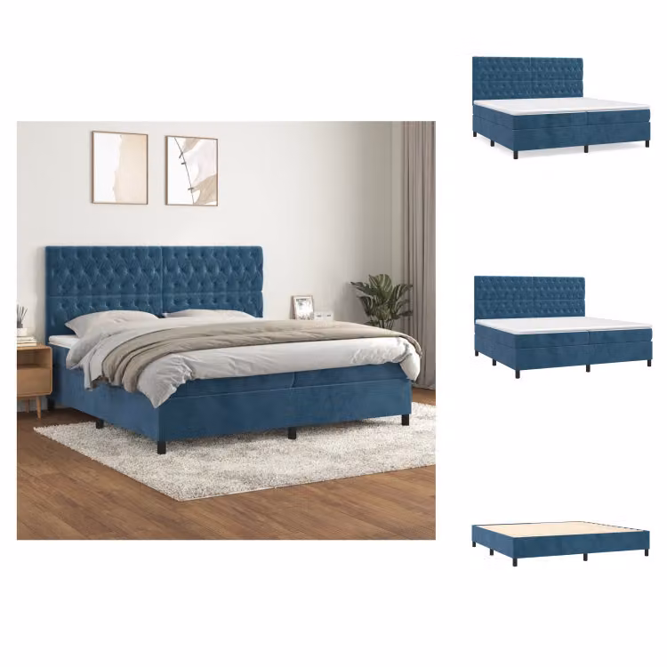 vidaXL Letto a molle con materasso blu scuro 200x200 cm in velluto - Letti e strutture letto