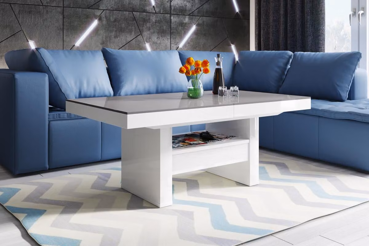 Tavolino di design HLU-111 con cassetto estraibile e regolabile in altezza, tavolo da pranzo