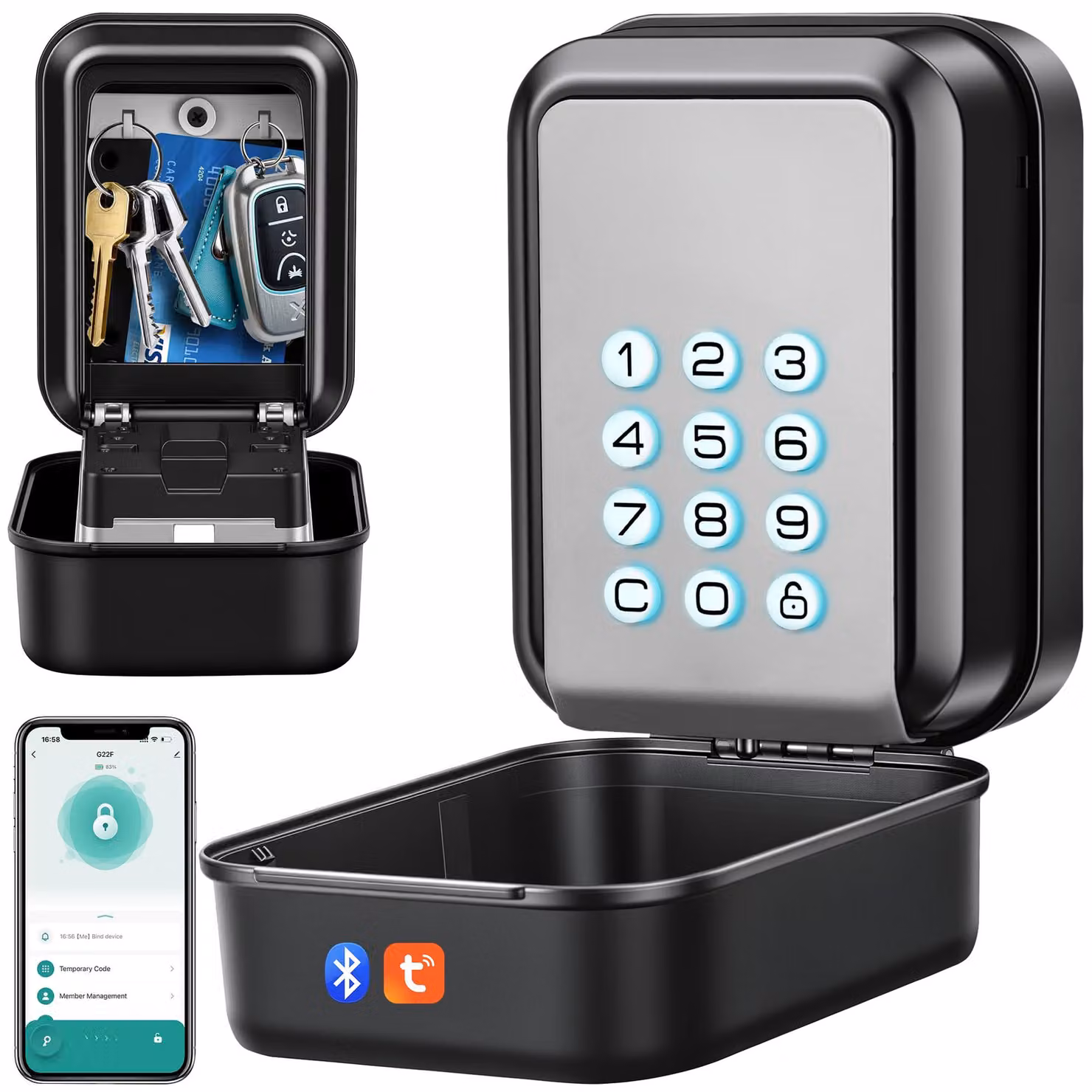 Cassetta portachiavi grande con Bluetooth e codice - Serratura elettronica - Alluminio - Per uso esterno