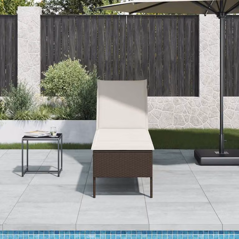 vidaXL Lettino Prendisole in Polyrattan Marrone con Cuscino Regolabile L: 200 cm, P: 55 cm, H: 44 cm
