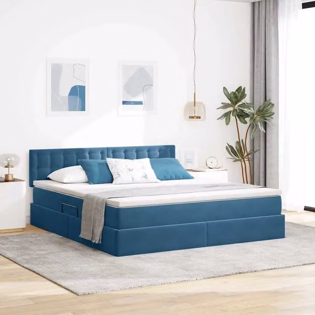 Letto con Contenitore Blu Scuro 160 x 200 cm Velluto 3370891