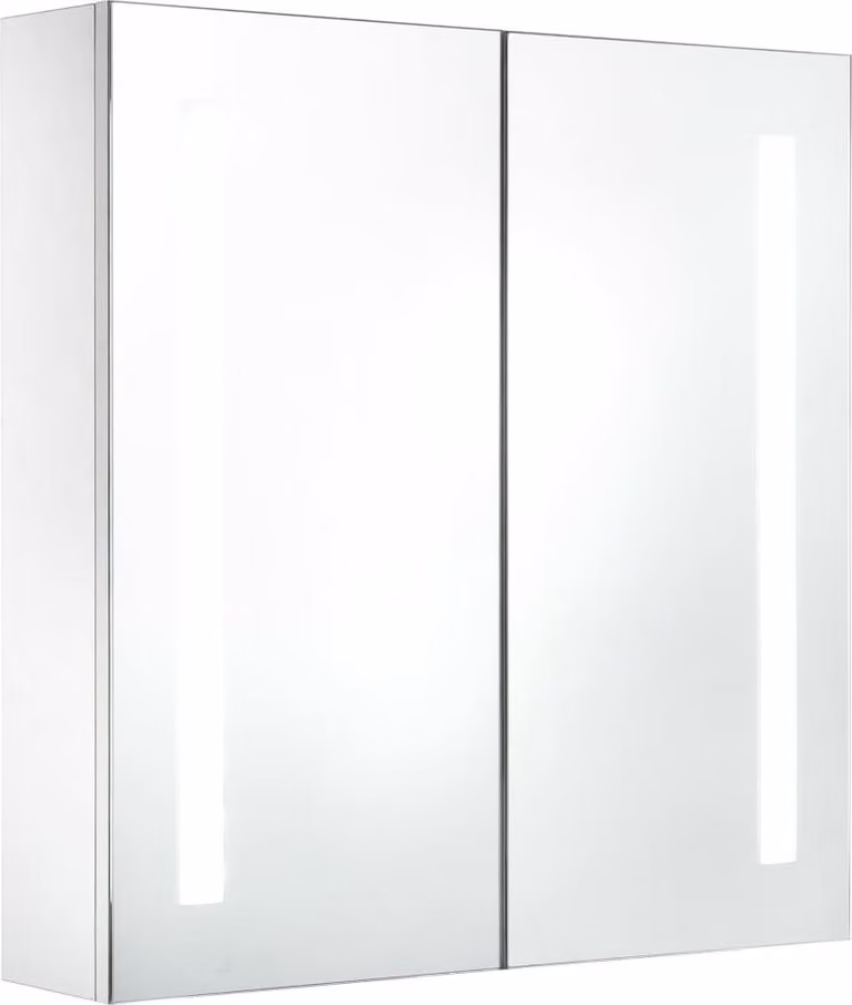 Armadietto Bagno con Specchio e LED 60x14x62 cm