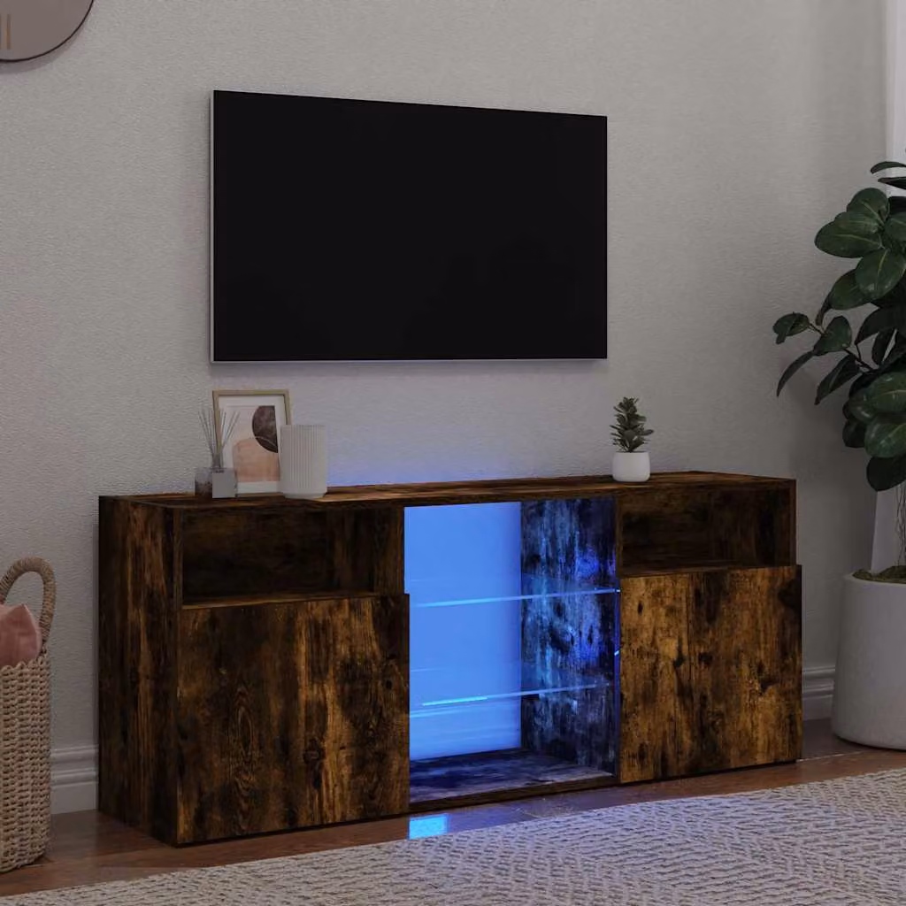 vidaXL Mobile Porta TV con Luci LED in Rovere Fumo e Marrone L: 120 cm, P: 30 cm, H: 50 cm