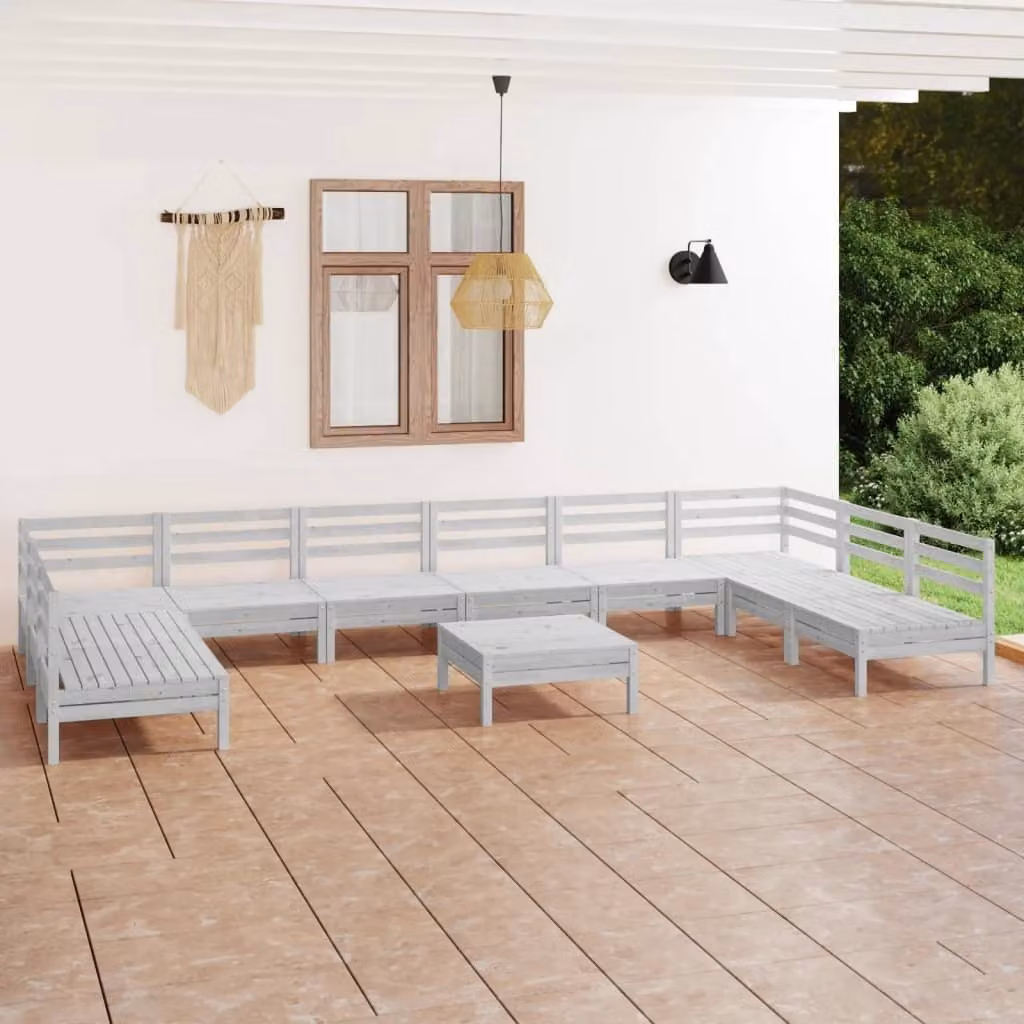 The Living Store Set salotto da giardino 11 pezzi in legno di pino massiccio bianco