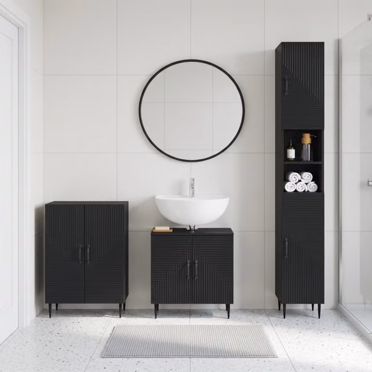 Set di 3 armadietti da bagno moderni vidaXL HAARLEM in legno nero opaco