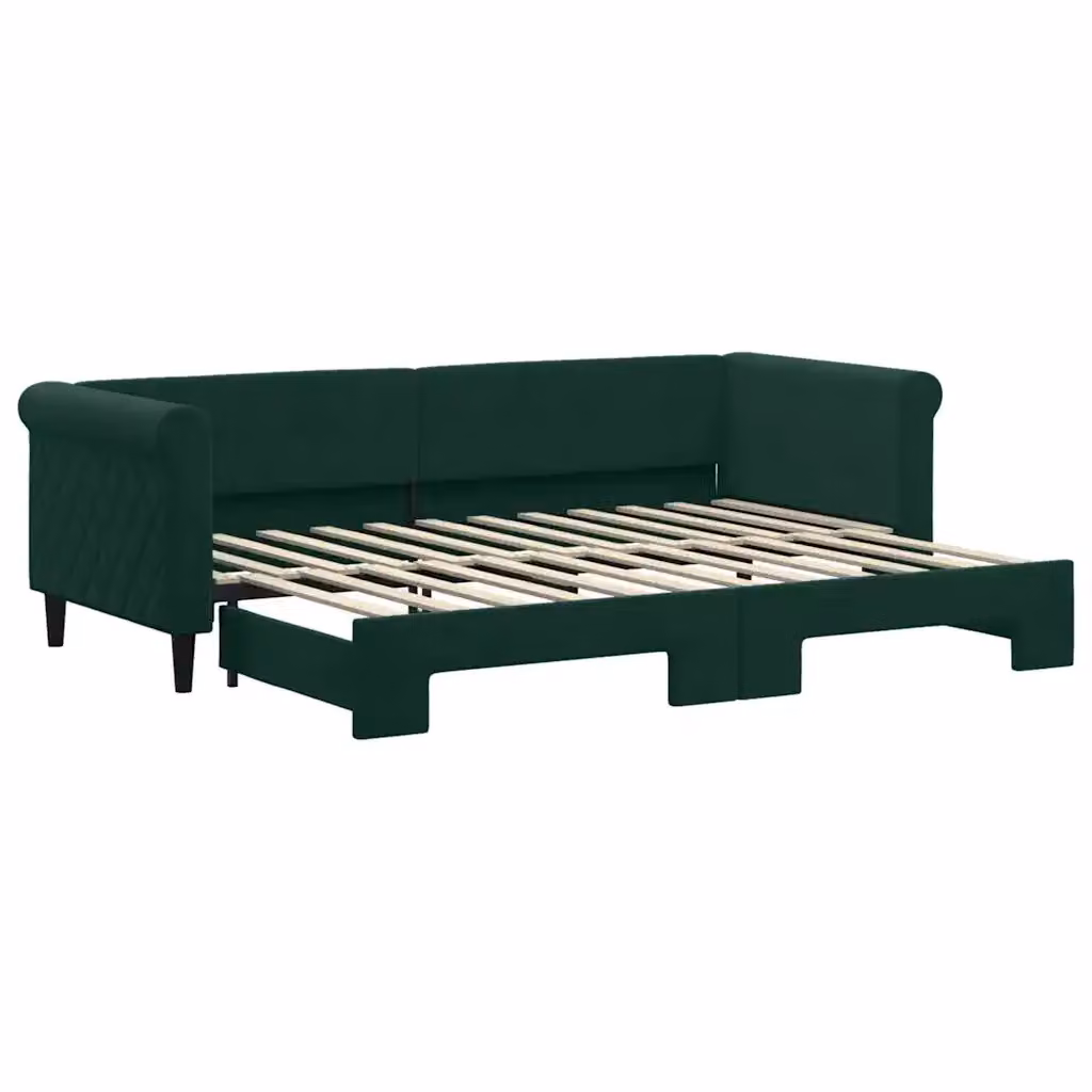 Divano Letto con Letto Estraibile vidaXL in Velluto Verde con Funzione Notte e Cassetto, L/P/H: 229 x 80 x 68 cm – 2