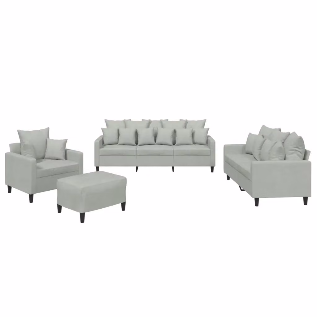 Set di divani moderno vidaXL in velluto grigio composto da divano a 3 posti, divano a 2 posti, pouf e cuscini coordinati – 2