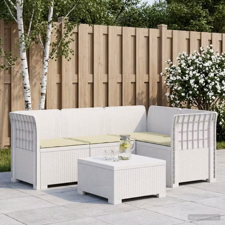 vidaXL Divano da Giardino a L con Cuscini Bianco, Design Moderno in Rattan Sintetico Resistente ai Raggi UV