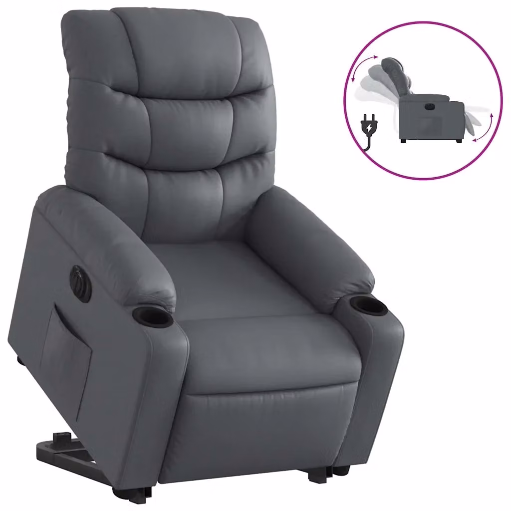 Poltrona Alzapersona Reclinabile vidaXL in Similpelle Grigia con Assistenza Elettrica per Senior – 2