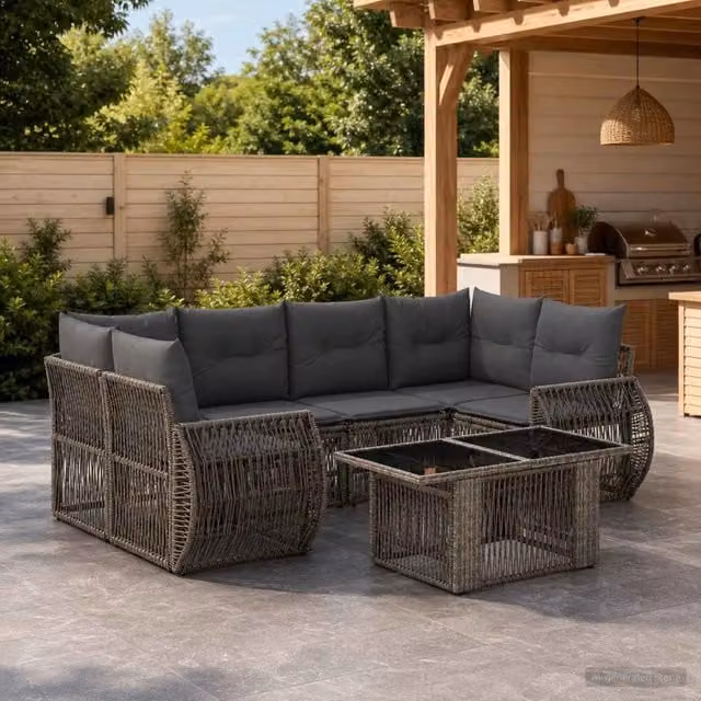 Set Divano da Giardino 7 pz Grigio e Grigio Scuro polyrattan 3436904