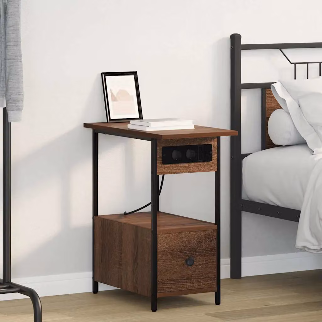 vidaXL Armadio da Notte in Legno e Metallo Stile Rustico Marrone L: 60 cm, P: 30 cm, H: 61 cm