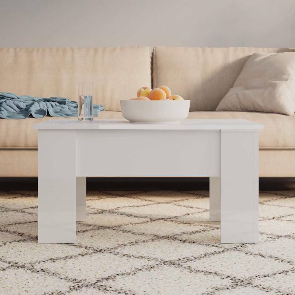 vidaXL Tavolino da Salotto Moderno Rettangolare Bianco Lucido in Legno L: 79 cm, P: 49 cm, H: 41 cm