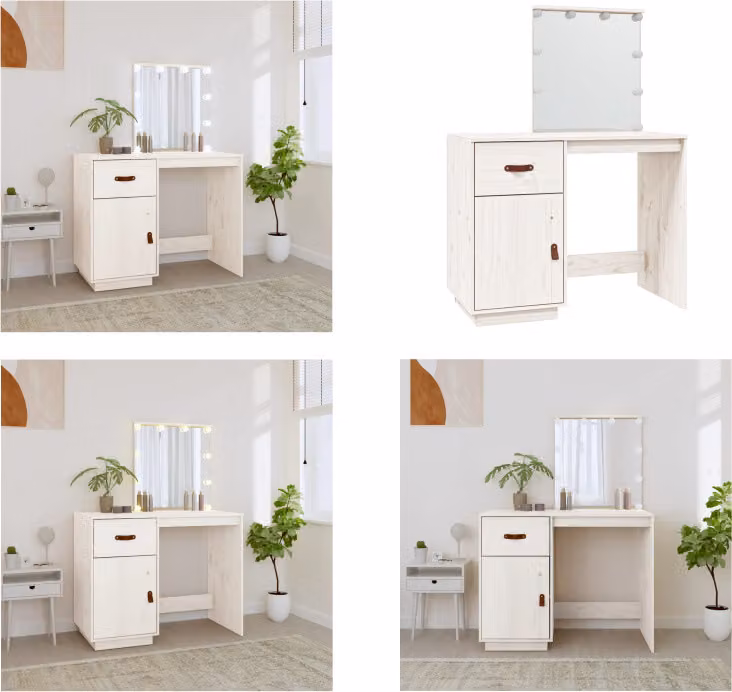 vidaXL Tavolo da toilette con LED bianco 95x50x133,5 cm in pino massiccio - Tavolo da toilette - Tavoli da toilette - Tavolo da toilette - Tavolo da toilette