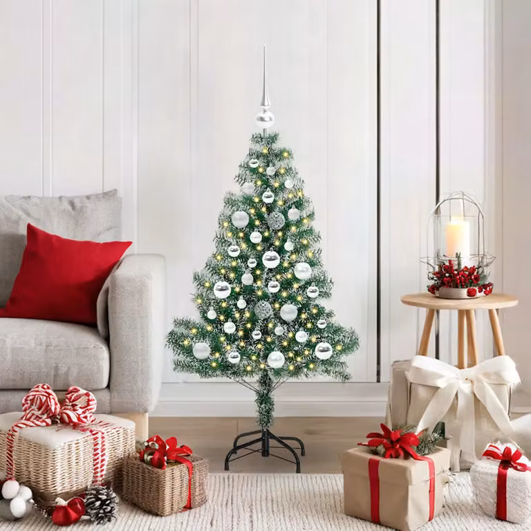 Albero di Natale Artificiale Moderno vidaXL Imbiancato con Luci LED Bianco Caldo, Altezza: 120 cm