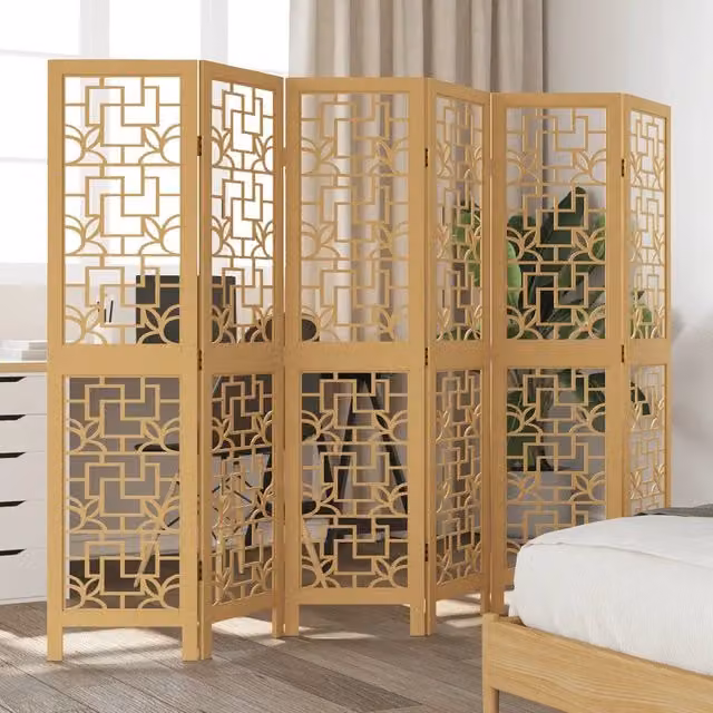 Divisorio Ambienti vidaXL in Legno Massello di Paulownia Marrone con 6 Pannelli Geometrici Opachi H: 160 cm, L: 215 cm