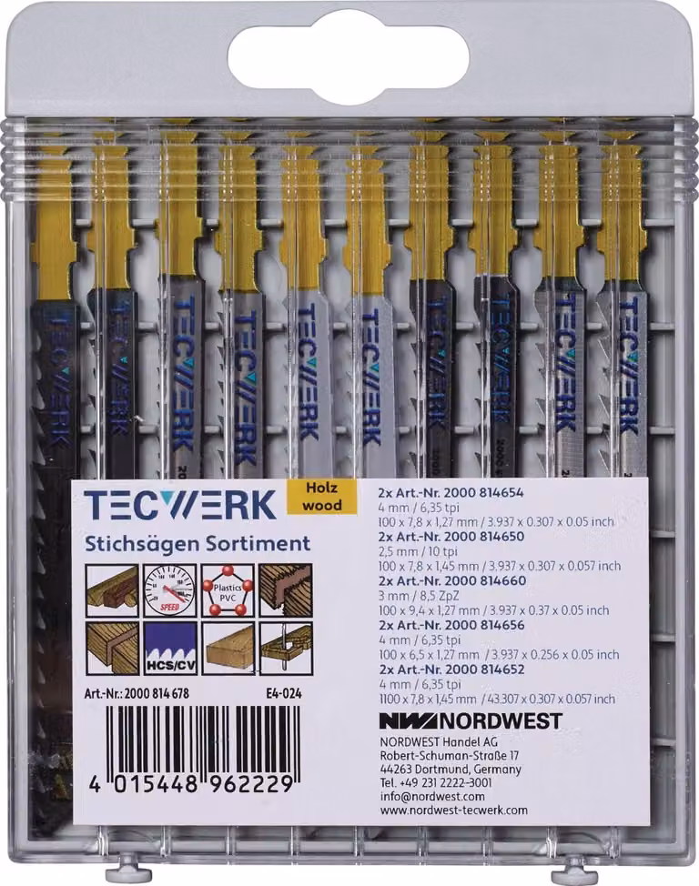 Assortimento di punte da trapano per legno, composto da 10 pezzi