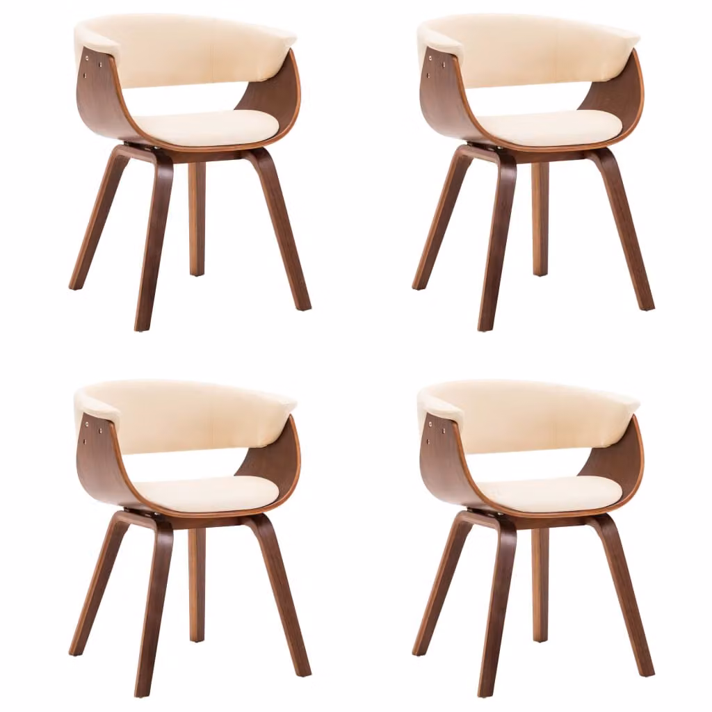Sedie da Pranzo 4 pz in Legno Curvato e Pelle finta Crema