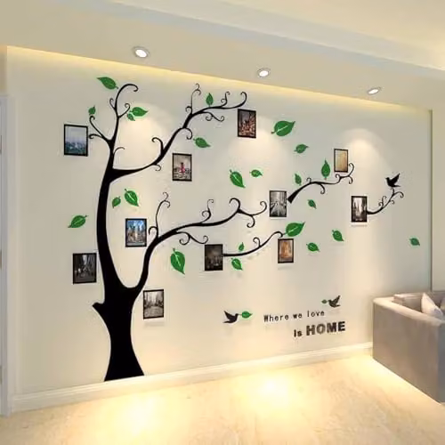 Purekay Grande 3D Albero Adesivo Muro Wall Stickers, DIY Cornici per Foto Adesivi Murali per Camera da Letto Soggiorno Ufficio Divano TV Decorazione Parete Cucina (Verde Sinistro, L)