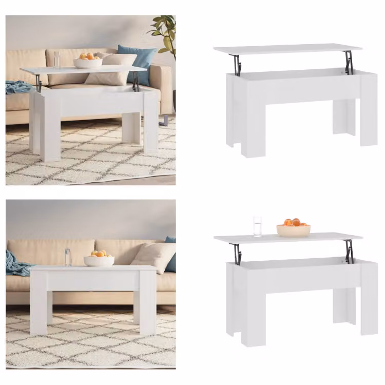 vidaXL Tavolino bianco 101x49x52 cm in legno - Tavolino da caffè - Tavolini da caffè - Tavolino regolabile in altezza - Tavolino laterale