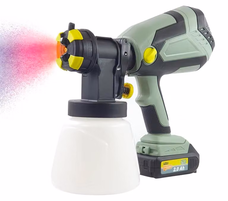 Pistola a spruzzo Avilia HVLP, alimentata a batteria, 20 V, con regolatore di flusso, a bassa pressione