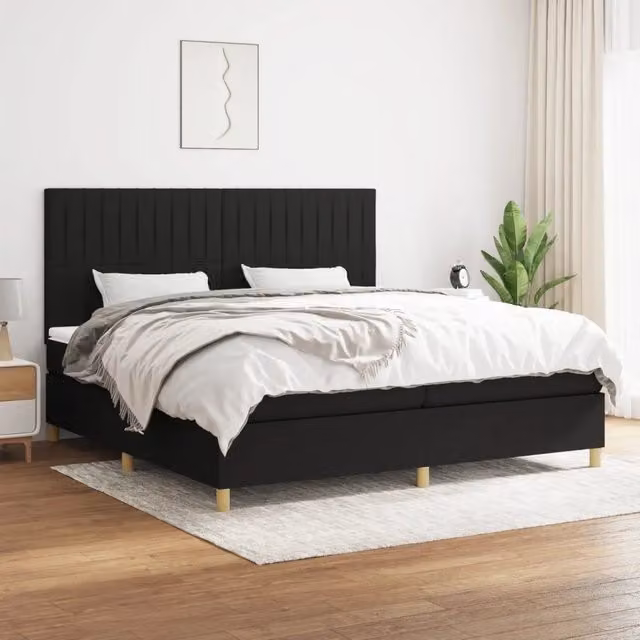 Letto Ibrido con Giroletto a Molle e Materasso vidaXL in Tessuto Nero e Bianco L/P/H: 200 x 200 x 203 cm – 1