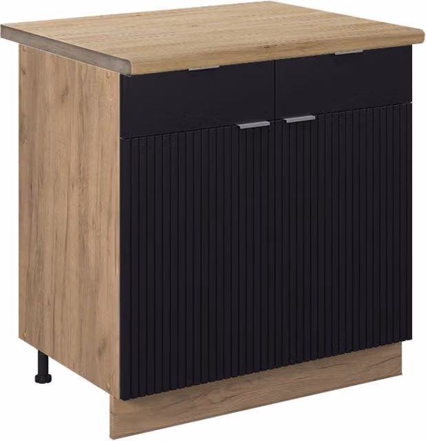 Mobiletto base per cucina Fame-Line Nero rigato/Rovere dorato 80 cm, PL Rovere Vicco