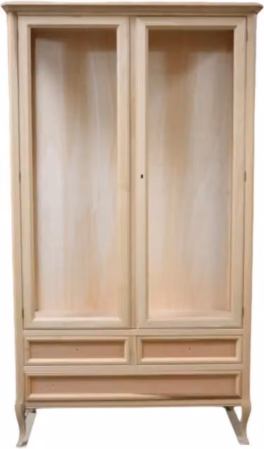 Vetrina classica Mobili 2G con 2 porte in vetro e 3 cassetti in legno grezzo, L: 108 cm, P: 40 cm, H: 175 cm – 2
