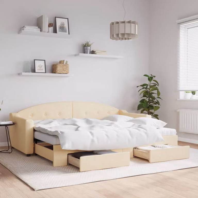 Divano Letto Estraibile con Cassetti vidaXL in Tessuto Beige