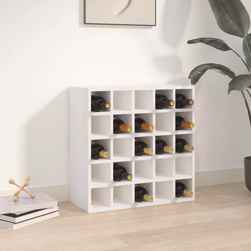 vidaXL Mobiletto per vino bianco in legno massello di pino, colore bianco, L 56 cm x P 25 cm x H 56 cm