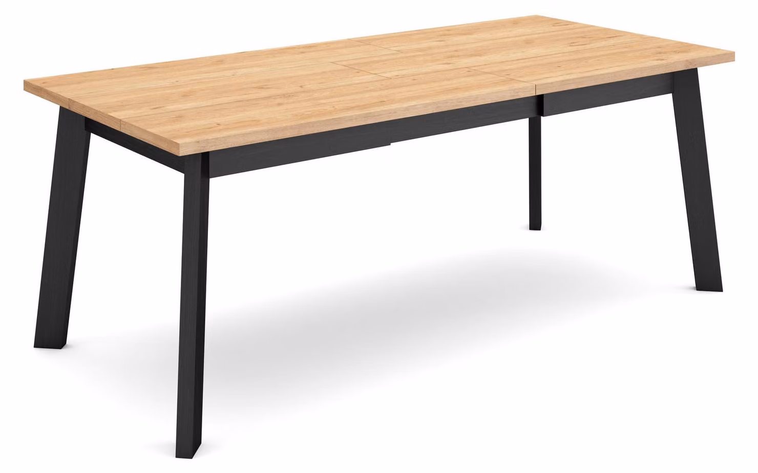 Tavolo da pranzo, dimensioni 194 x 90 cm, superficie in melaminico, gambe in legno, finitura noce/nero, per 10 persone.