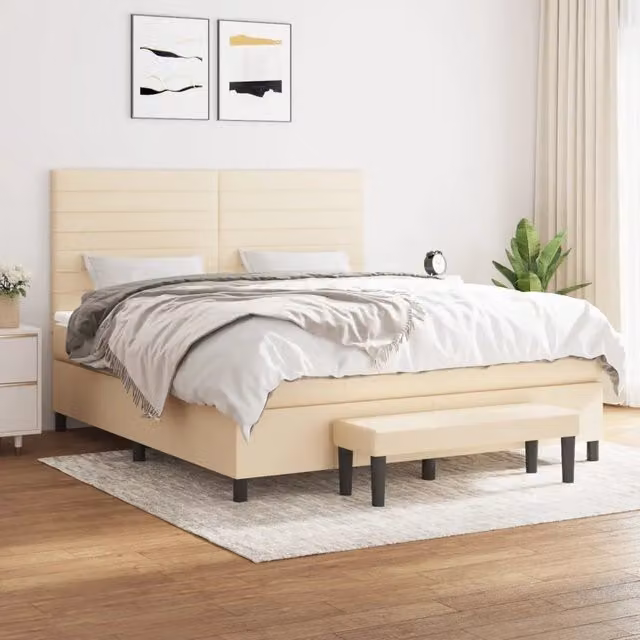 Letto Ibrido con Giroletto a Molle e Materasso vidaXL in Tessuto Beige e Bianco L/P/H: 160 x 200 x 25 cm