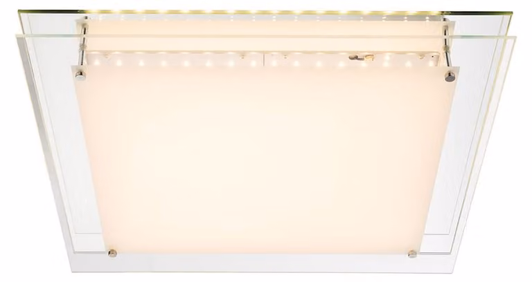 Lampada da soffitto a LED, finitura nichel opaco, vetro trasparente, dimmerabile, lunghezza 50 cm