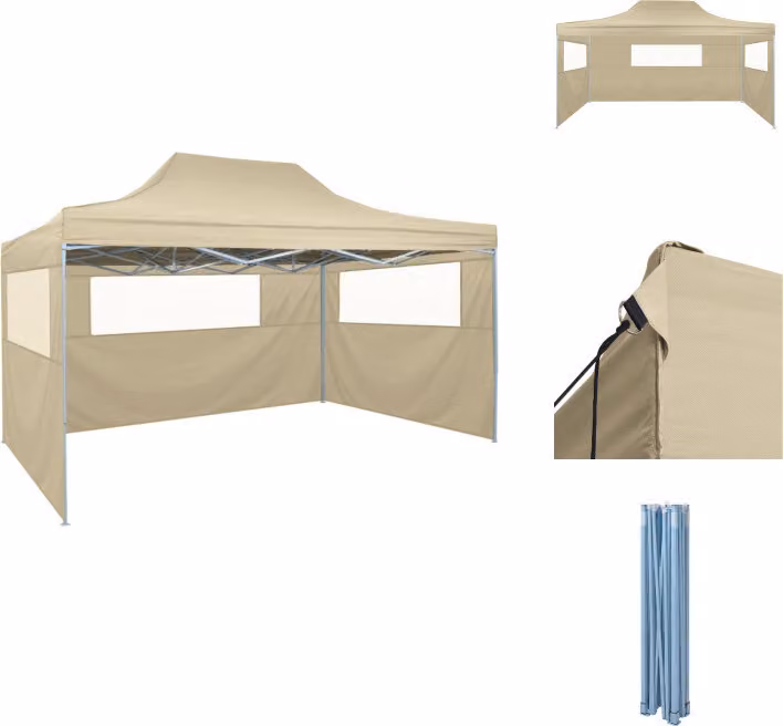 vidaXL Tenda pieghevole con 3 pannelli laterali 3x4,5 m crema - Padiglioni e tende per feste